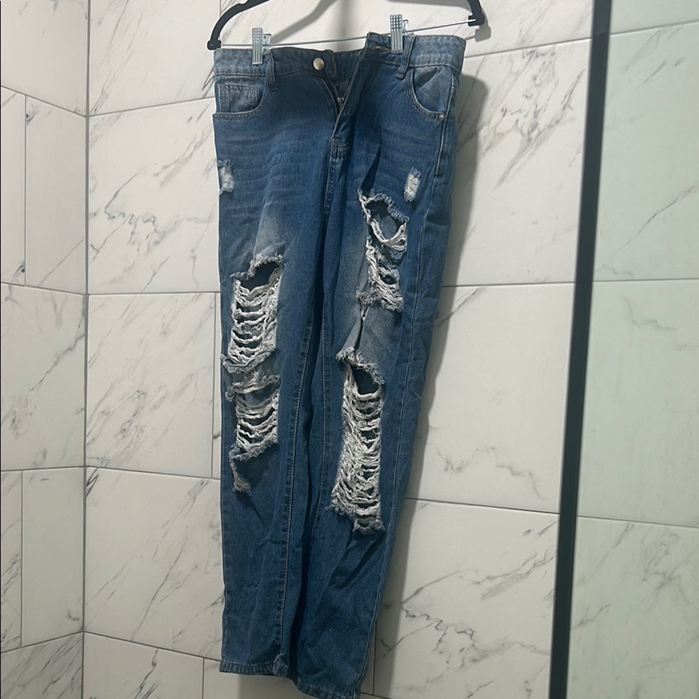 Distressed Blue Jeans